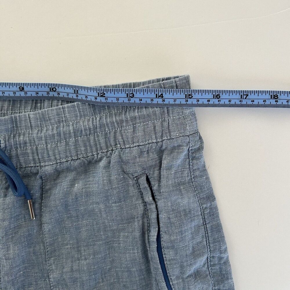 Athleta Retreat Blue Chambray Linen Jogger Pants Zip Pockets Size 10 Pull On - Picture 8 of 11